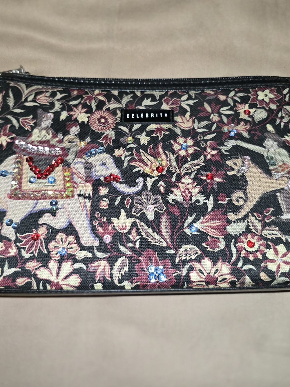 Embellished Floral Elephant Wristlet Clutch - Black & Pink